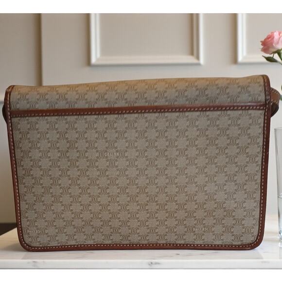 Authentic Celine Triomphe Logo Macadam Beige Crossbody Bag - Picture 2 of 16
